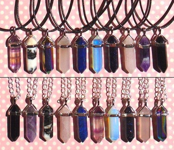 Silver Pointed Crystal Pendulum Pendant Chain or Cord Necklace