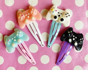 Kawaii console controller hair clip in blue pink black or white