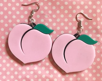 Giant peach laser cut earrings hook stud or clip on