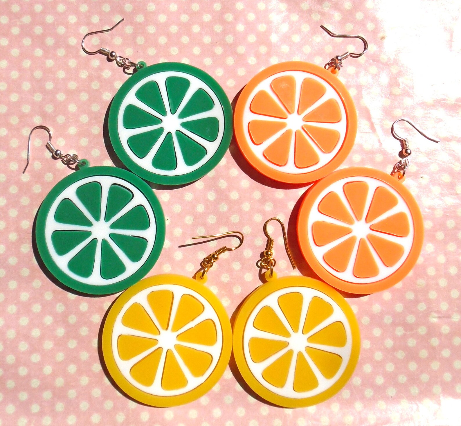 Large Orange Lemon and Lime Slice Fruit Earrings Hooks Stud or Clip On ...