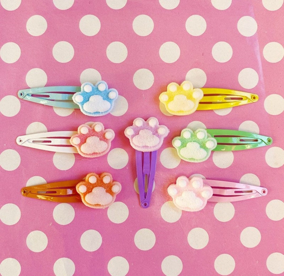 Cute Paw Print Hair Clip in Green Yellow Pink Orange Purple or Blue