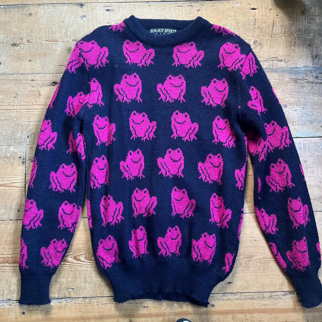 Vintage 1980s Frog Knit Jumper Pink Blue Size UK 8 10 US 4 6 Etsy