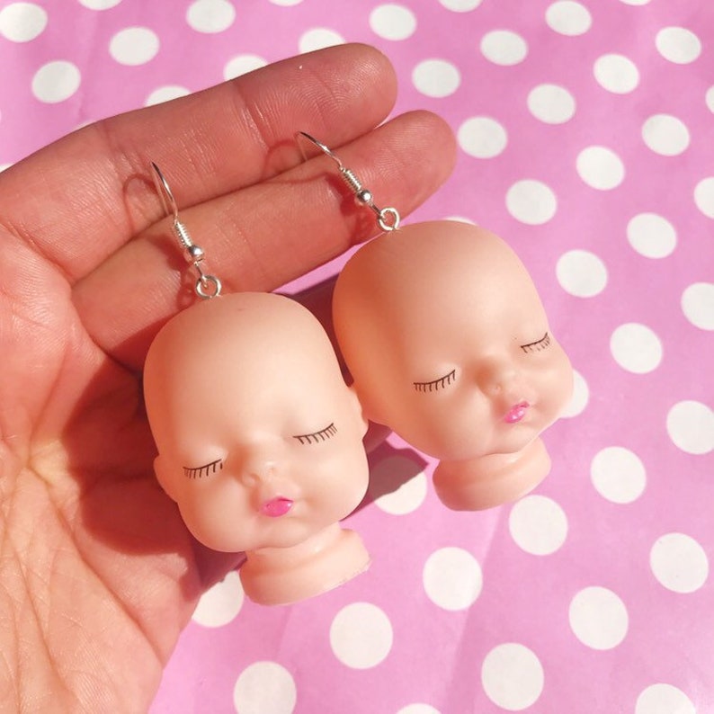 Large Creepy Baby Head Earrings Hook or Clip On Etsy UK