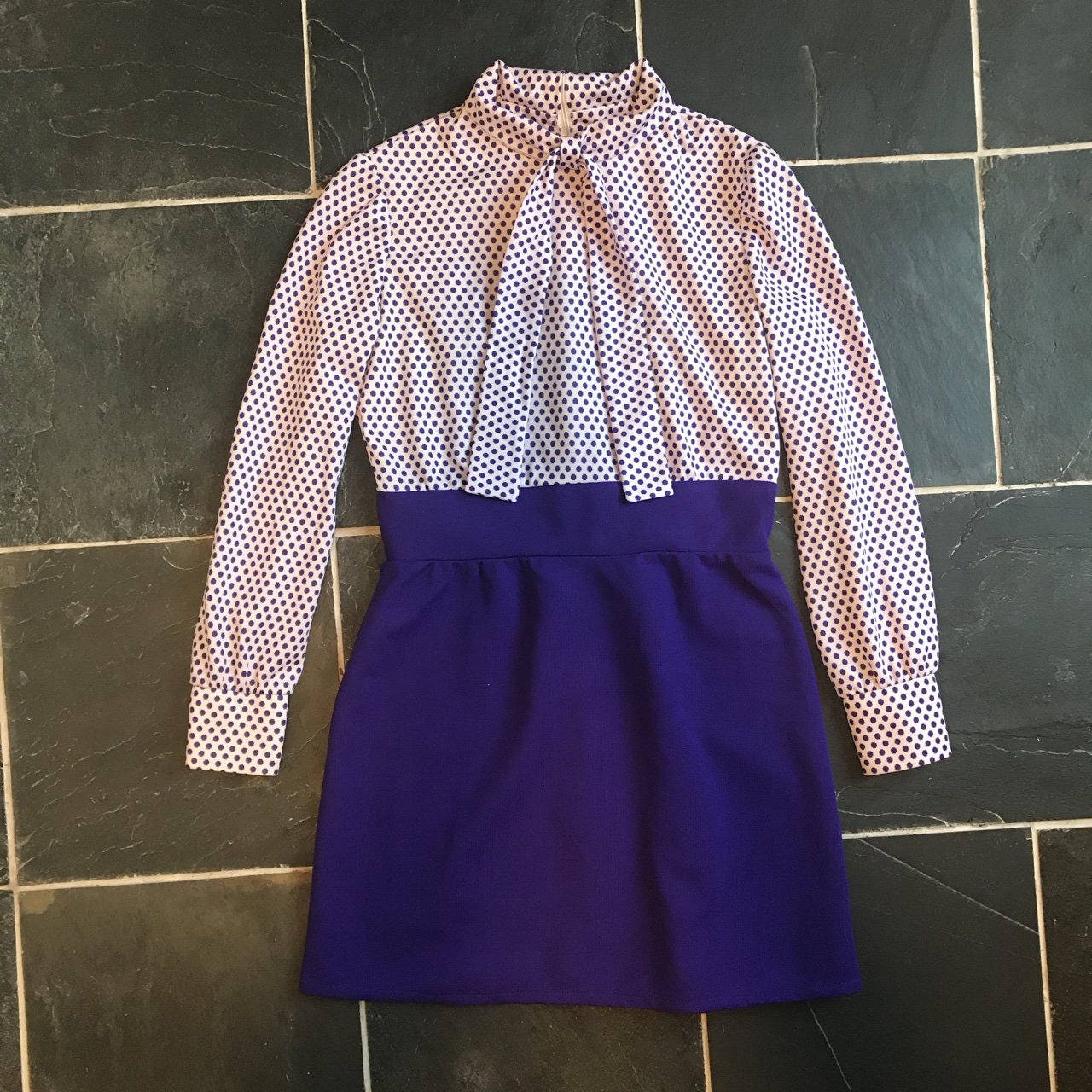 Image of Amazing Vintage S Royal Purple Polkadot Mini Dress Uk  Us