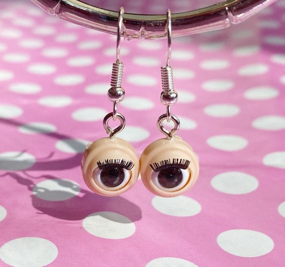 Mini I am doll eyes earrings hook stud or clip on