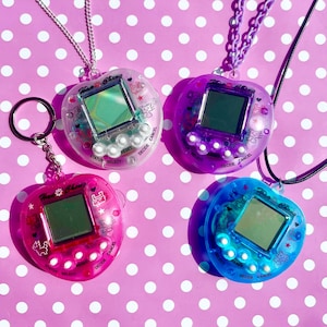5 colours! Cute pet game necklace or keychain in see through purple pink clear blue or green