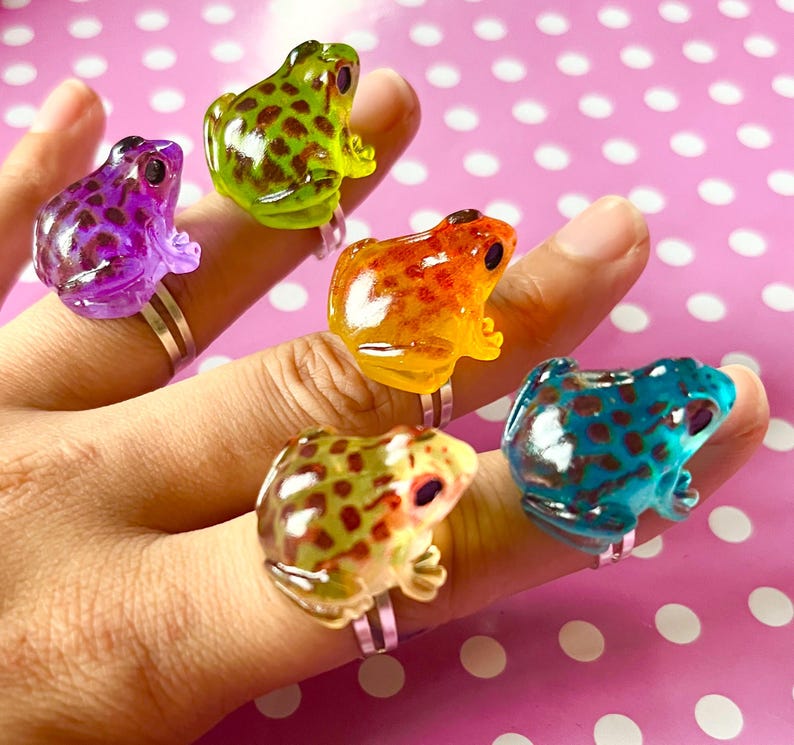 Cute Frog Ring Gold or Silver Blue Purple Green Orange Pink - Etsy