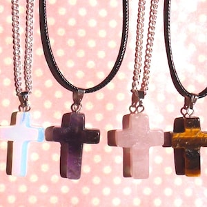 LAST ONE!  Pretty crystal cross necklace tigers eye