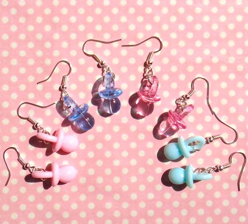 Cute Mini Pacifier Earrings in Pink or Blue Hook or Clip On Etsy