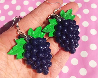 Large grape bunch earrings hook stud or clip on