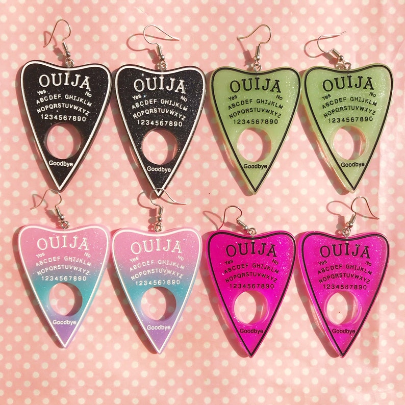 Large glitter resin planchette earrings in black pastel pink green white or gold hook stud or clip on