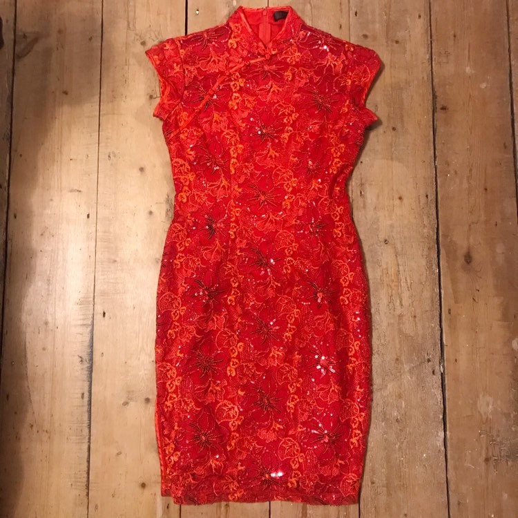 Image of S/S Bright Red Chinese Style Sequin Pin Up Pencil Dress Uk   Us   Medium