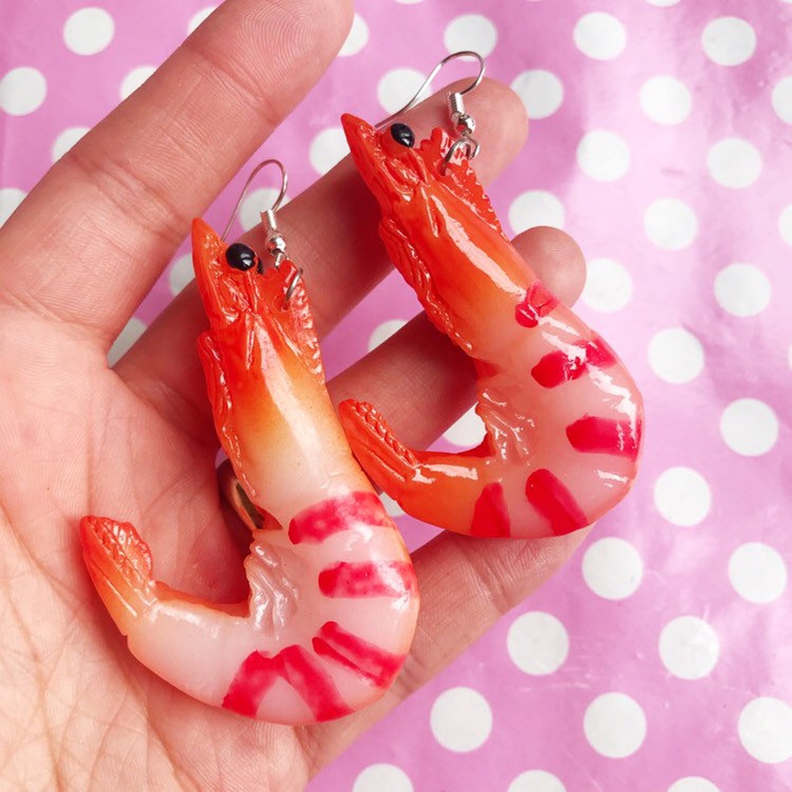 Funky Large Shrimp Earrings Hook or Clip On Etsy