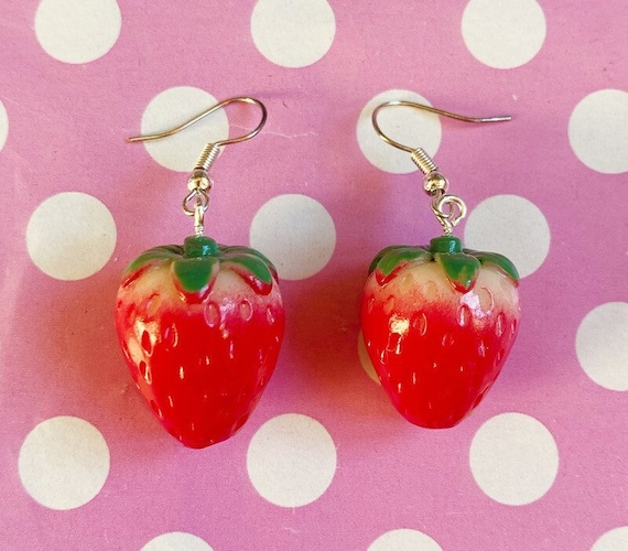 Super Sweet Strawberry Earrings Hook Stud or Clip on Gold or  display picture 1