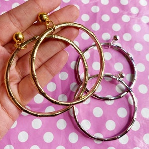 Grote bamboe ringoorbellen goud of zilver haakstekers of clip