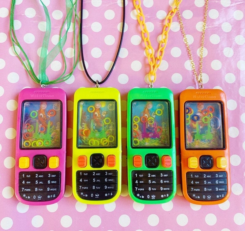 Retro Water Bubble Game Necklace in Pink Green Orange or Yellow Keychain 