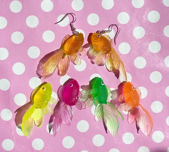 Pretty Fish Earrings in Pink Green Yellow Blue and Orange Hook