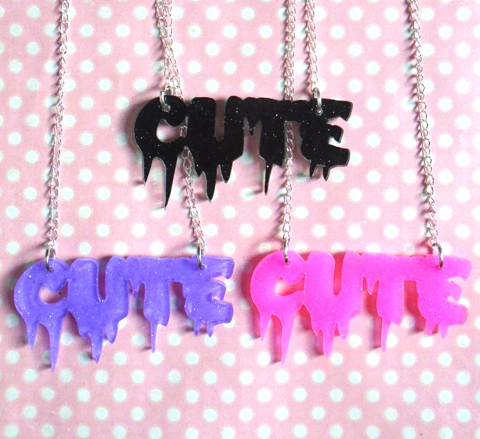 Creepy Cute Glitter Drippy Necklace in Pink Purple or Black Etsy