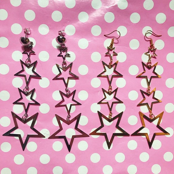 LAST PAIR!! Pretty star drop earrings in gold or silver hook stud or clip on