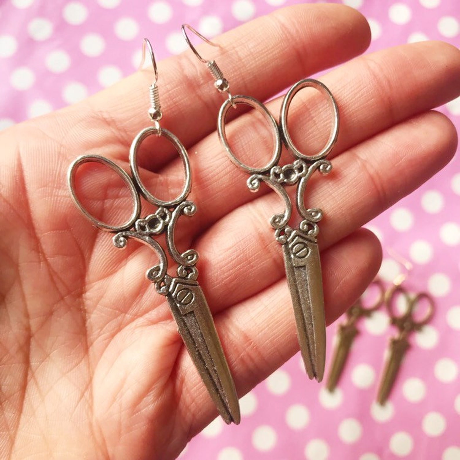 Large Ornate Scissor Earrings in Gold Silver or Bronze Hook Etsy