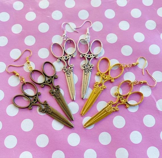 Large Ornate Scissor Earrings in Gold Silver or Bronze Hook Etsy
