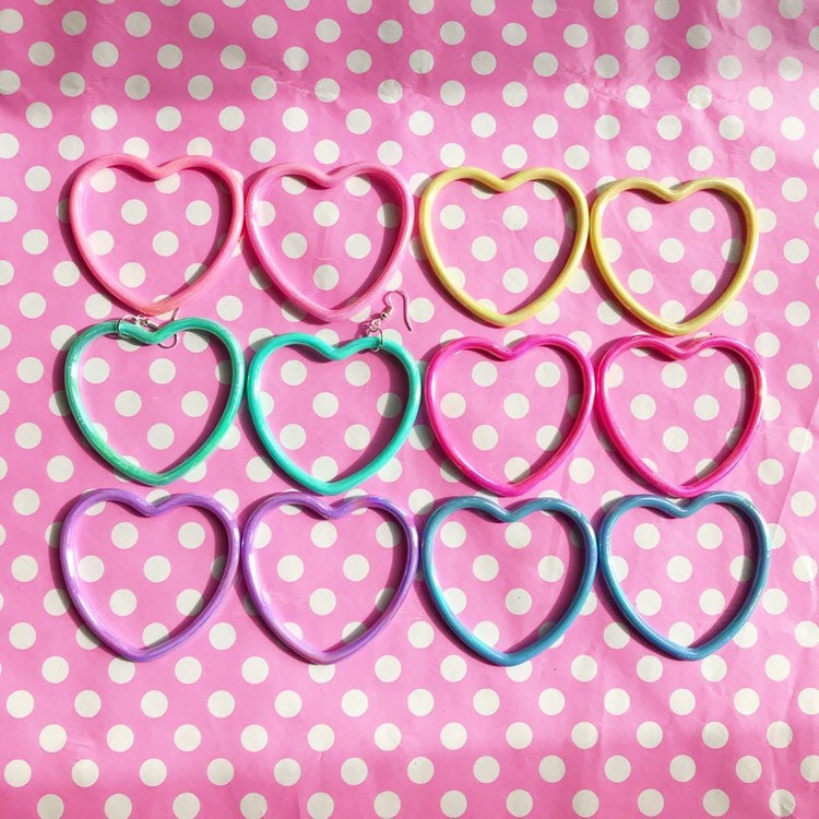 Pearly Pastel Large Heart Earrings in Purple Pink Mint Yellow Etsy