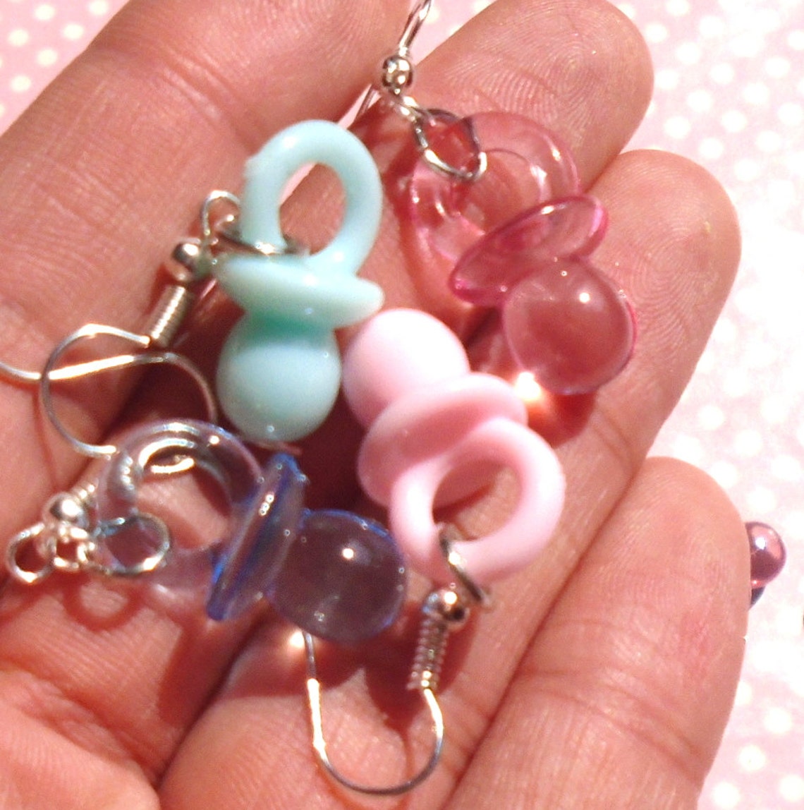 Cute Mini Pacifier Earrings in Pink or Blue Hook or Clip On Etsy