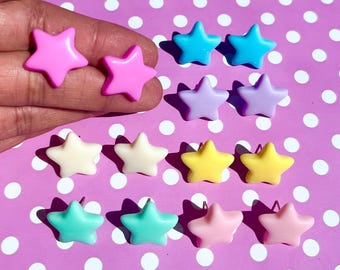 Kawaii puffy star stud earrings in pastel pink blue mint green yellow lavender purple  and white clip on decora kei