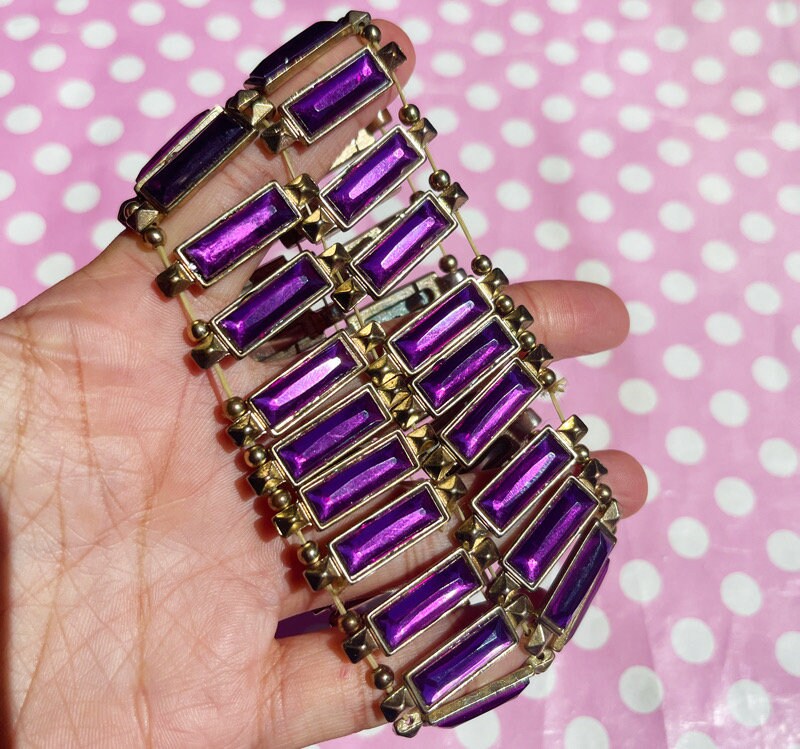 Bracelet Manchette Vintage En Lucite Violet - Bijou Fantaisie Pour Femme, Occasion