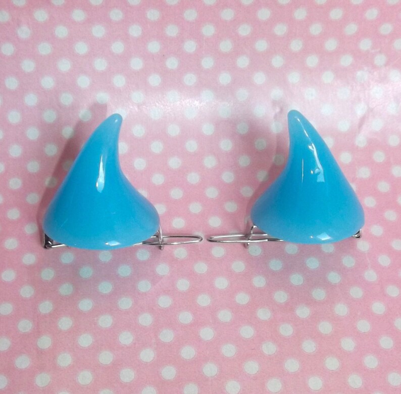 Cute mini resin devil horn hair clips in pink and blue Etsy