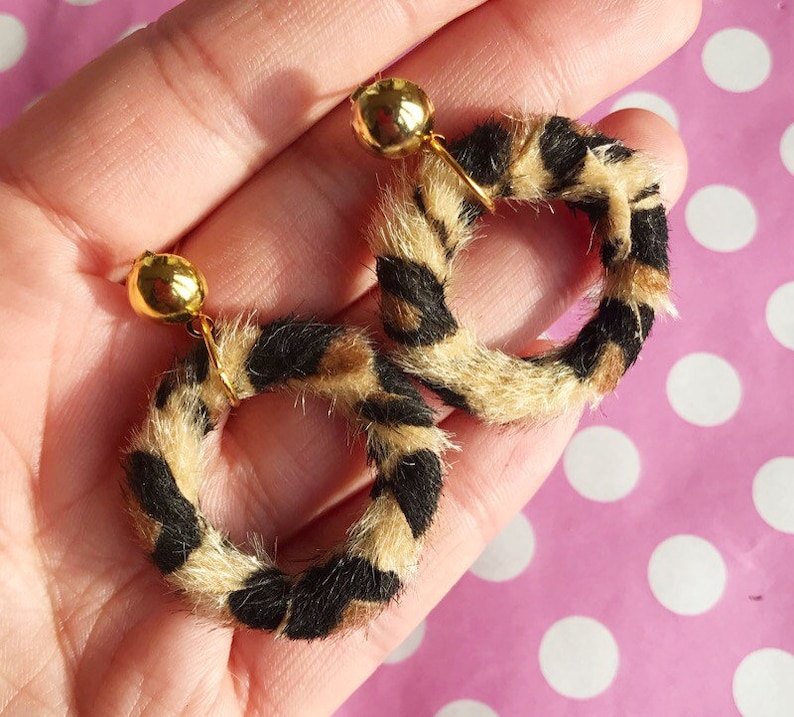 Fuzzy Leopard Print Hoop Earrings Hooks Stud or Clip On Etsy