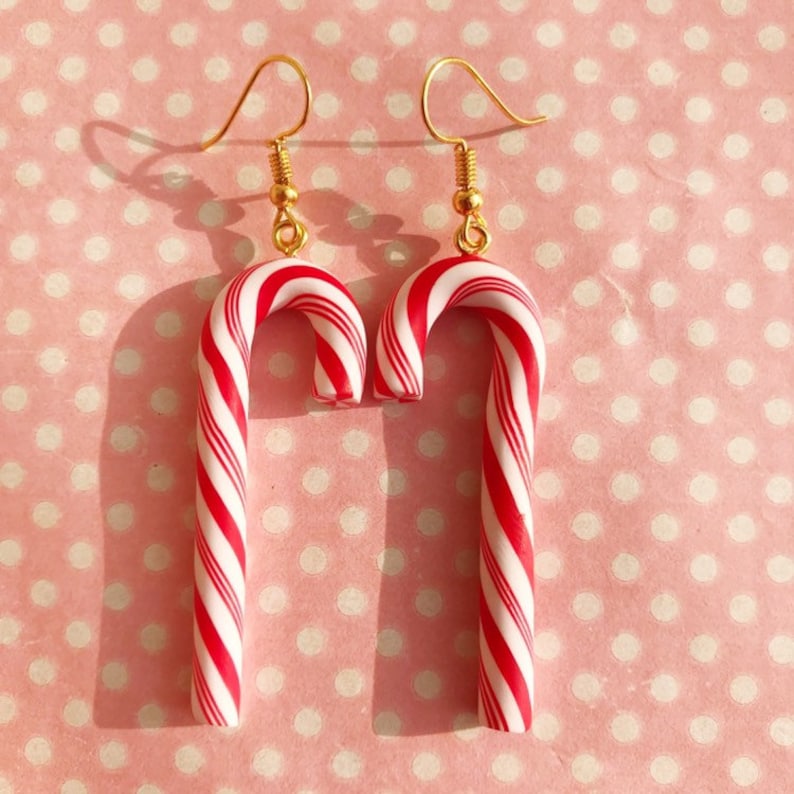 Cute Large Candy Cane Earrings Stud Hook or Clip On Etsy