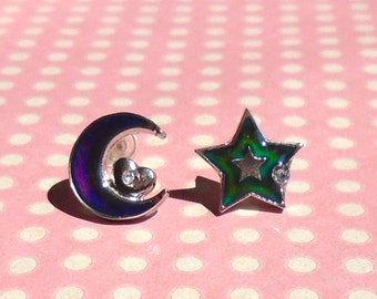 MOOD Crescent moon and star stud post earrings