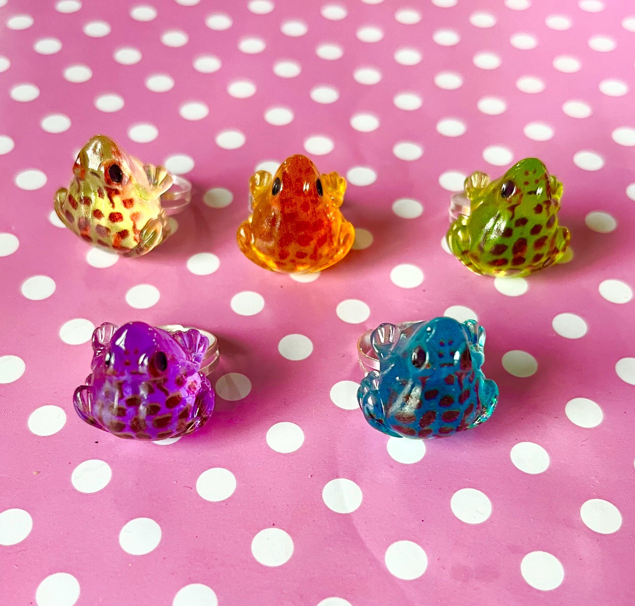 Cute Frog Ring Gold or Silver Blue Purple Green Orange Pink - Etsy