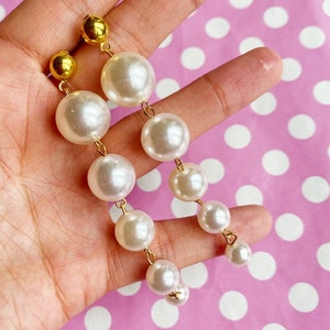 Pretty pearl bead drop earrings hook stud or clip on