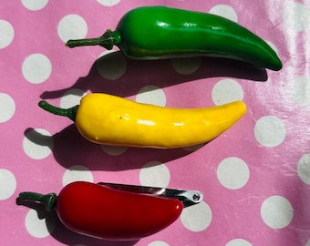 Funky hot chilli pepper hair clip red yellow or green