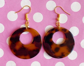 Faux tortoise shell hoop earrings grey or brown hook stud or clip on