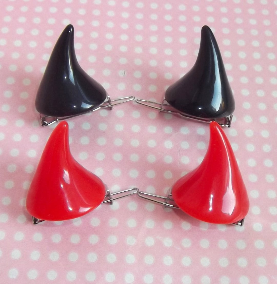 Cute Mini Resin Devil Horn Hair Clips in Red and Black Etsy