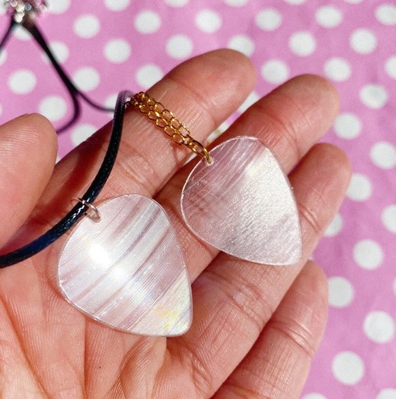 Recycled vinyl clear guitar pick necklace gold or silver