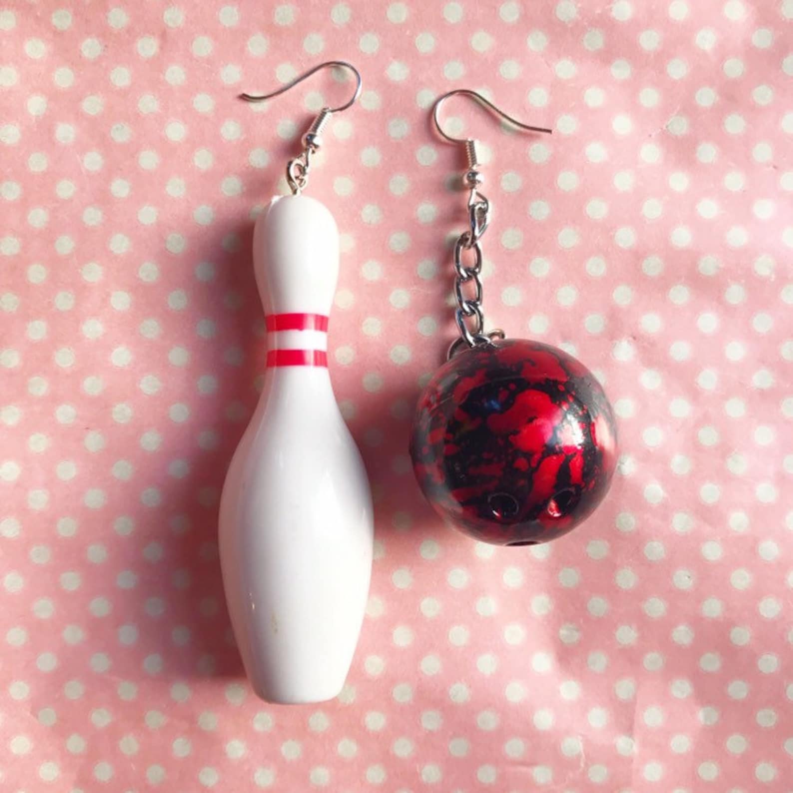 Funky Bowling Pin and Ball Earrings in Red Purple Green or Etsy