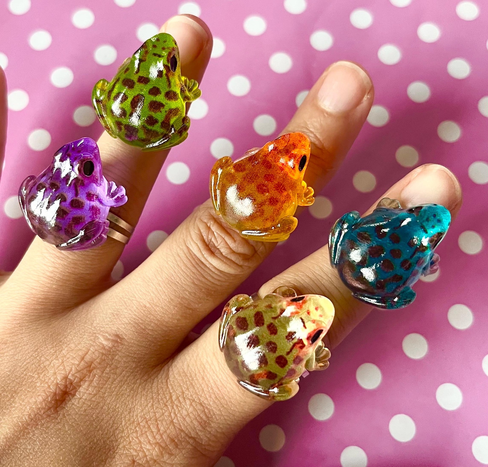 Cute Frog Ring Gold or Silver Blue Purple Green Orange Pink - Etsy