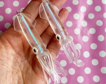 Giant jelly squid earrings hook stud or clip on
