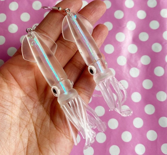 Giant Jelly Squid Earrings Hook Stud or Clip On 