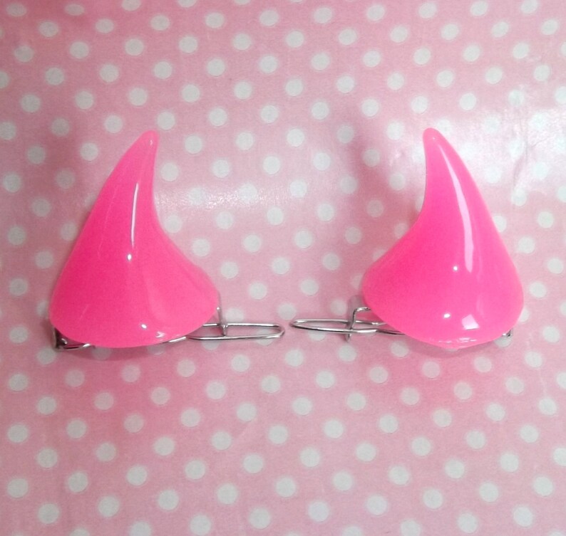 Cute mini resin devil horn hair clips in pink and blue Etsy