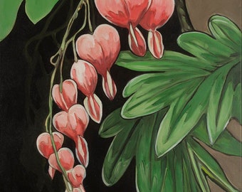 Bleeding Heart # 1, floral paintings, floral prints, bleeding hearts paintings prints, modern art contemporary paintings