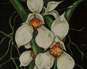 ORCHID # 3, CYMBIDIUM paintings, orchid painting, orchid print, floral painting, floral print, botanical painting