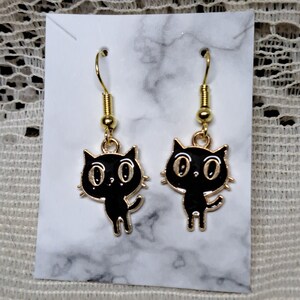 Ag Sterling Black Cat Hanging Charm Enamel Eyes & Ears, Fits Pandora-Style Bracelets