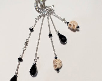 Crystal Moon with Howelite Skull Beads