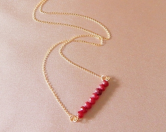 Dainty Ruby Bar Necklace - Handcrafted Layering Necklace