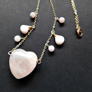 Rose Quartz Heart and Pink Opal Necklace